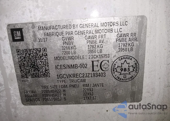 1GCVKREC2JZ193403: 44356518