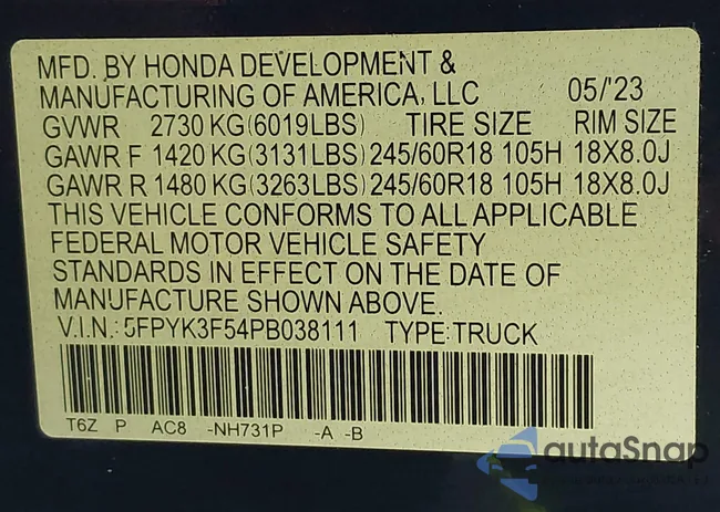 5FPYK3F54PB038111: 44356529