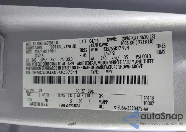 1FMCU0GX0FUC37511: 44355654