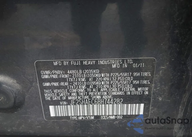 JF2SHAEC6BH744282: 44355670