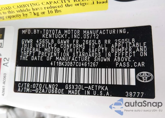 4T1BK3DB7CU461267: 44355827