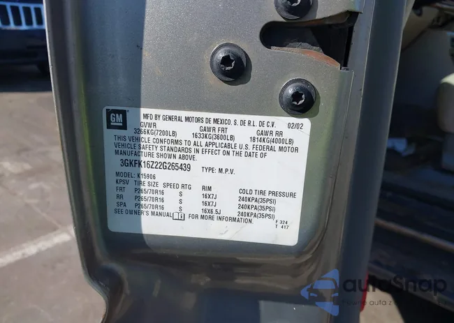 3GKFK16Z22G265439: 44357031