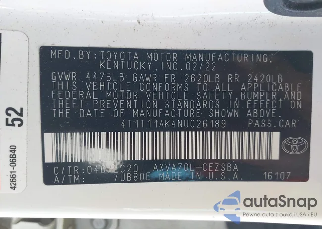 4T1T11AK4NU026189: 44357183