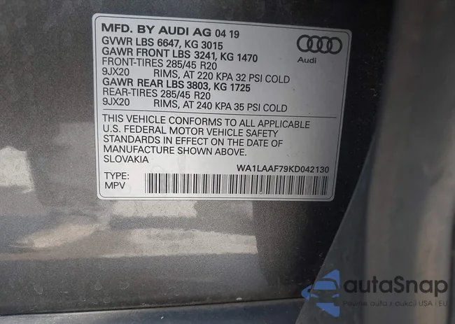 WA1LAAF79KD042130: 44356834