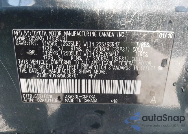 2T3BF4DV8AW036701: 44358240