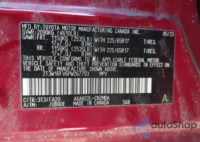 2T3W1RFV6PW267793: 44357545