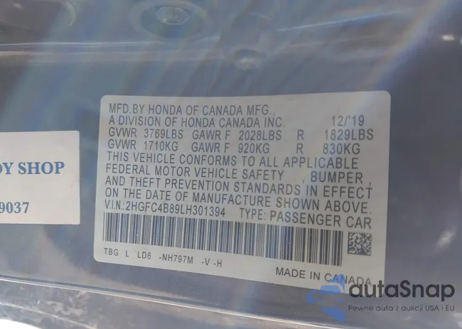 2HGFC4B89LH301394: 44357878