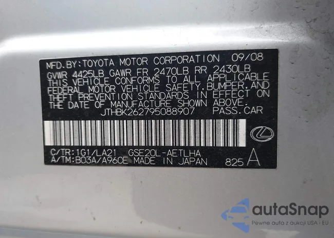 JTHBK262795088907: 44358547