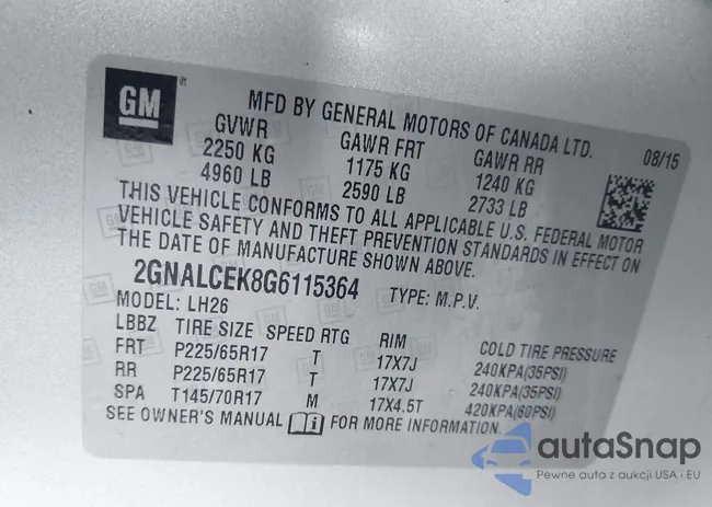 2GNALCEK8G6115364: 44360021