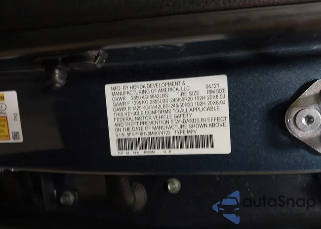 5FNYF6H28MB074722: 44360151