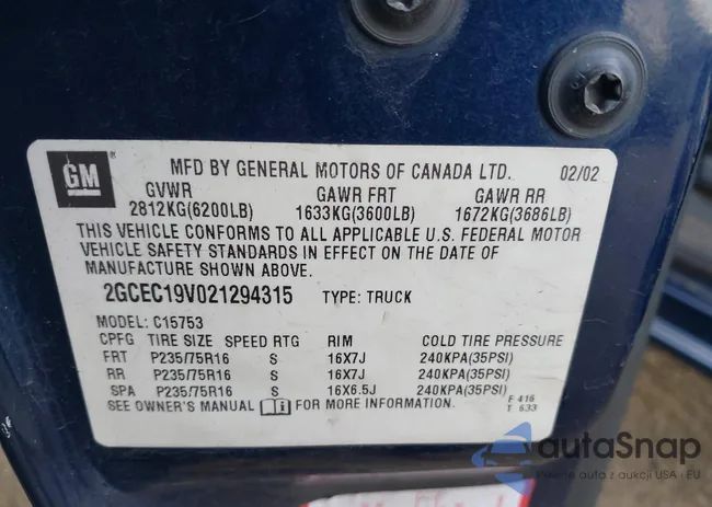 2GCEC19V021294315: 44360355