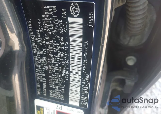 4T4BF1FK6DR291139: 44360361