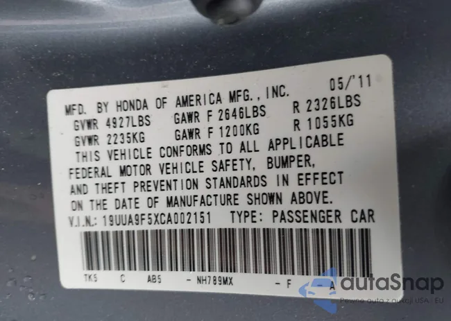 19UUA9F5XCA002151: 44359603