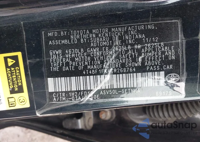 4T4BF1FK4CR268764: 44359739