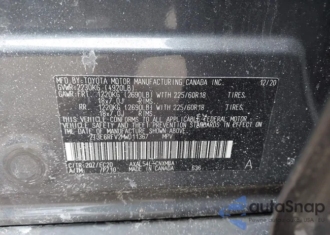 2T3E6RFV2MW011367: 44359825