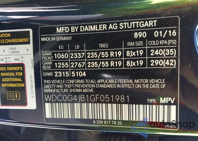 WDC0G4JB1GF051981: 44361100