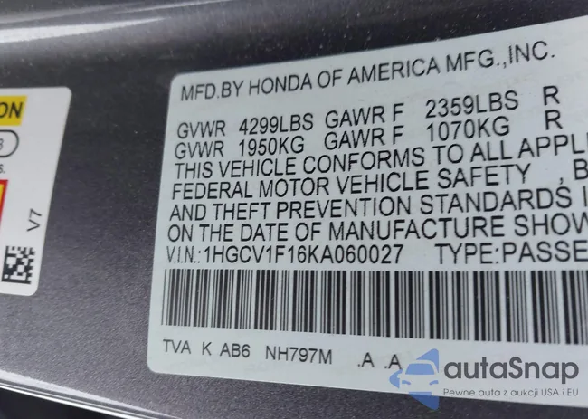 1HGCV1F16KA060027: 44361382