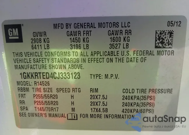 1GKKRTED4CJ333123: 44360592