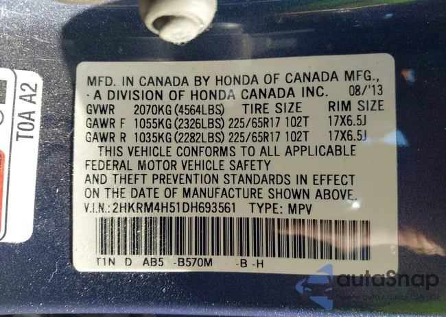 2HKRM4H51DH693561: 44360876