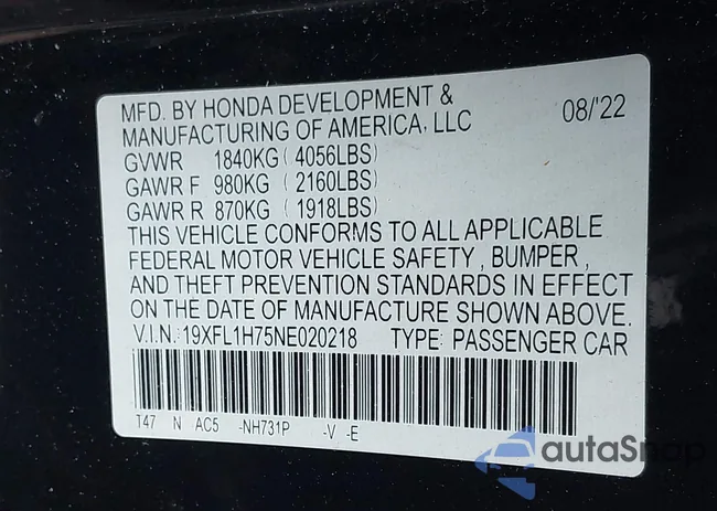 19XFL1H75NE020218: 44362021