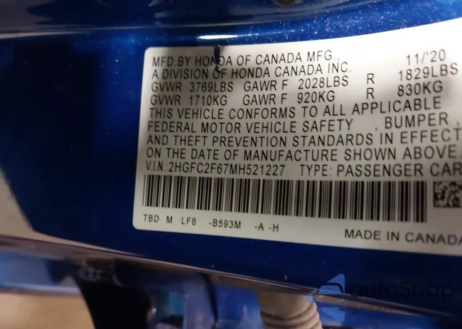 2HGFC2F67MH521227: 44362404