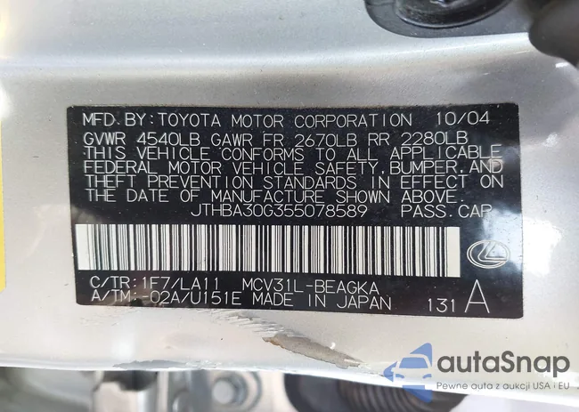 JTHBA30G355078589: 44361605