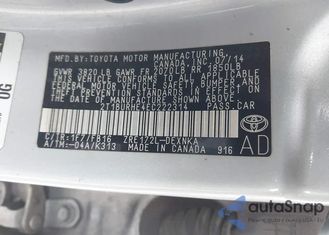 2T1BURHE4EC222314: 44361668