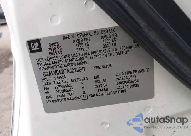 5GALVCED7AJ220647: 44361815