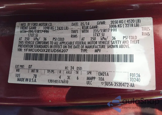 1FMCU0GX2EUD56207: 44361889