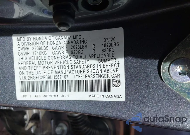 2HGFC2F69LH567107: 44362954