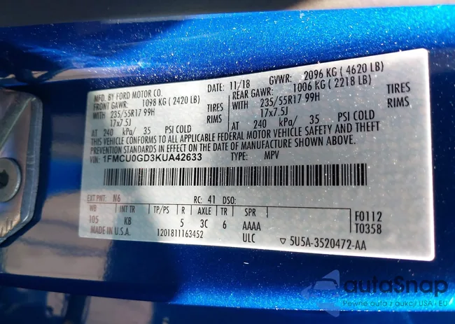 1FMCU0GD3KUA42633: 44363190