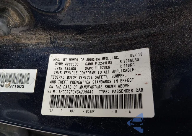 1HGCR2F34GA239640: 44363335