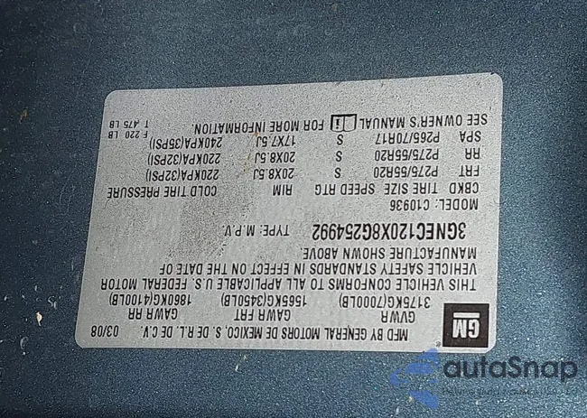 3GNEC120X8G254992: 44363346