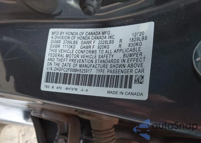 2HGFC2F68MH525917: 44363365