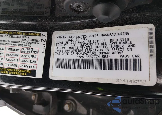 5Y2SL65877Z415534: 44363425