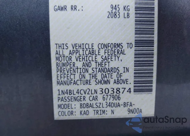 1N4BL4CV2LN303874: 44362546