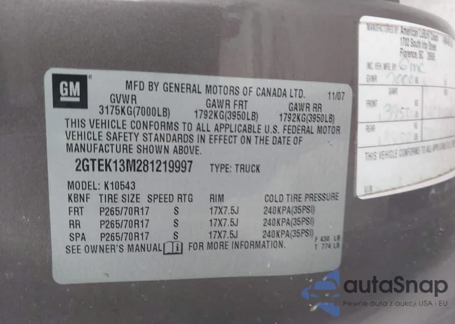 2GTEK13M281219997: 44362853