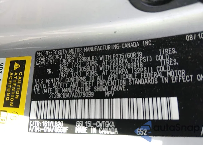 2T2BK1BA7AC079099: 44362905