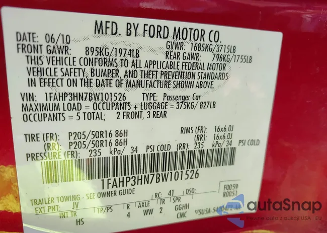 1FAHP3HN7BW101526: 44364066