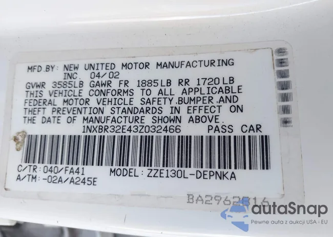 1NXBR32E43Z032466: 44364099