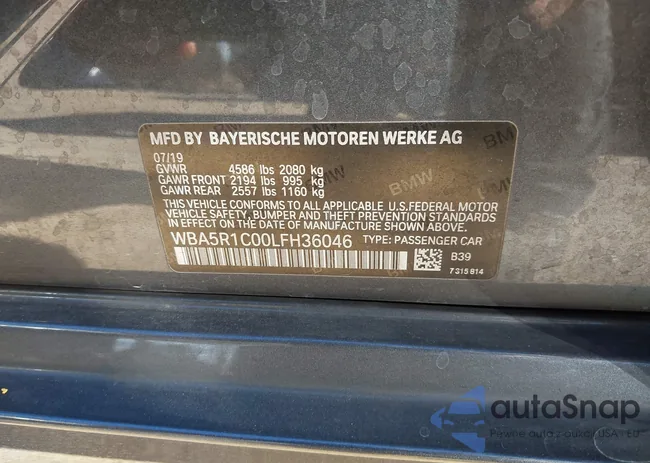 WBA5R1C00LFH36046: 44364143