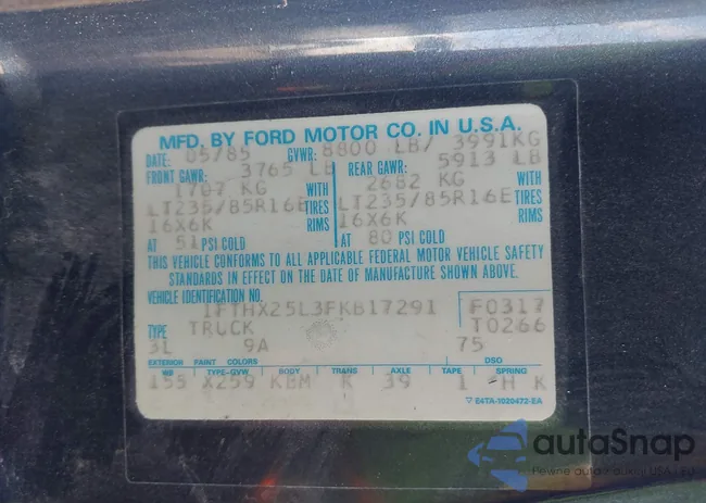 1FTHX25L3FKB17291: 44363621