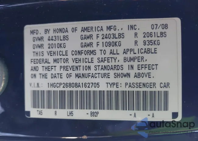 1HGCP26808A162705: 44363713