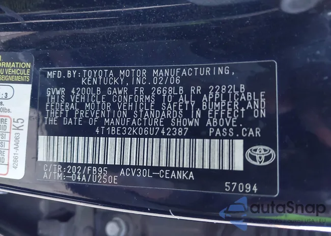 4T1BE32K06U742387: 44365007