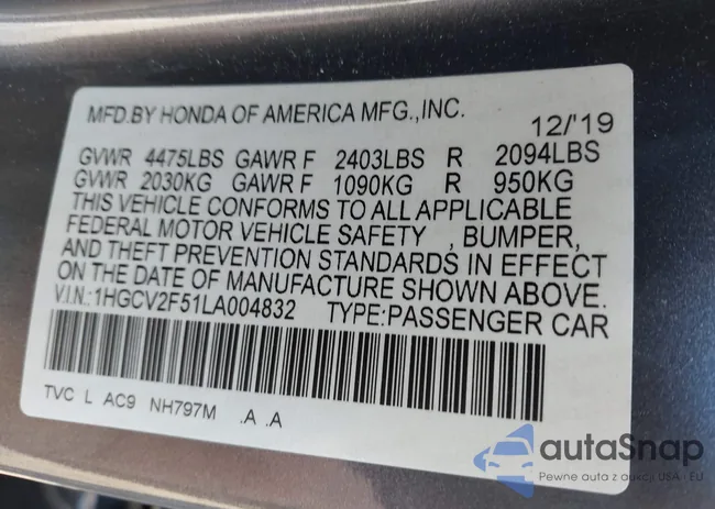 1HGCV2F51LA004832: 44365047