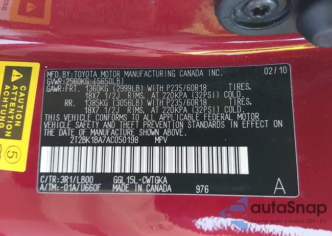 2T2BK1BA7AC050198: 44365350