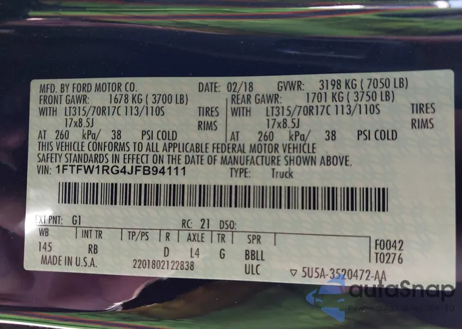 1FTFW1RG4JFB94111: 44365428