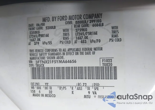 3FTNX21F5YMA64656: 44364604