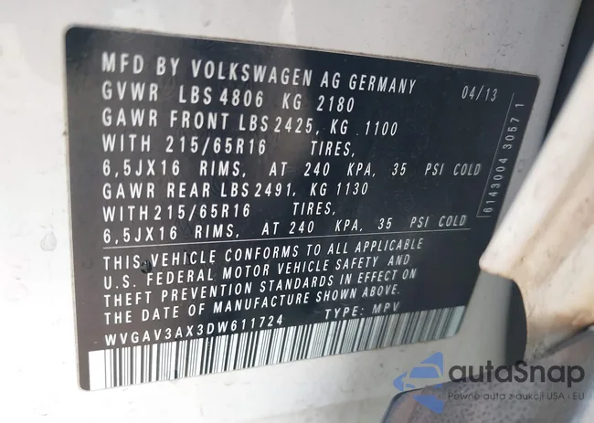 WVGAV3AX3DW611724: 44364720