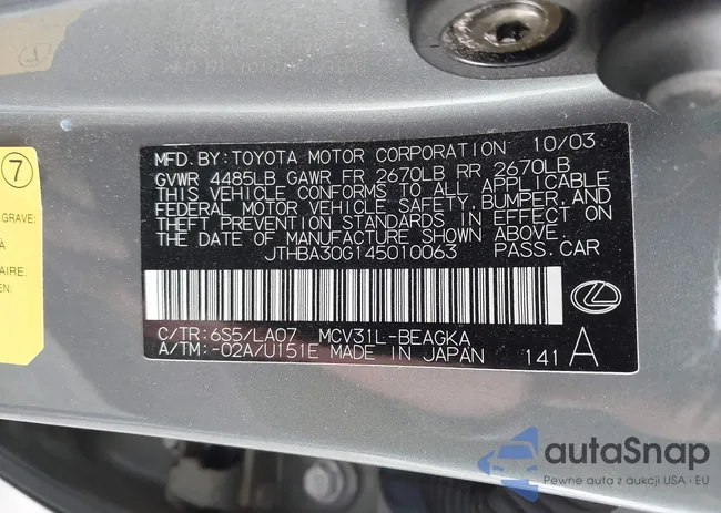 JTHBA30G145010063: 44365994